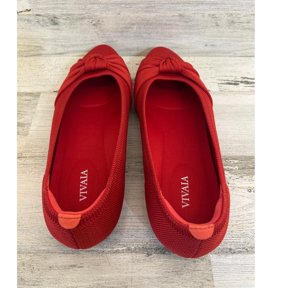 Knot-Front Pointed Knit Ballet Flats in Red - Picture 4 of 9